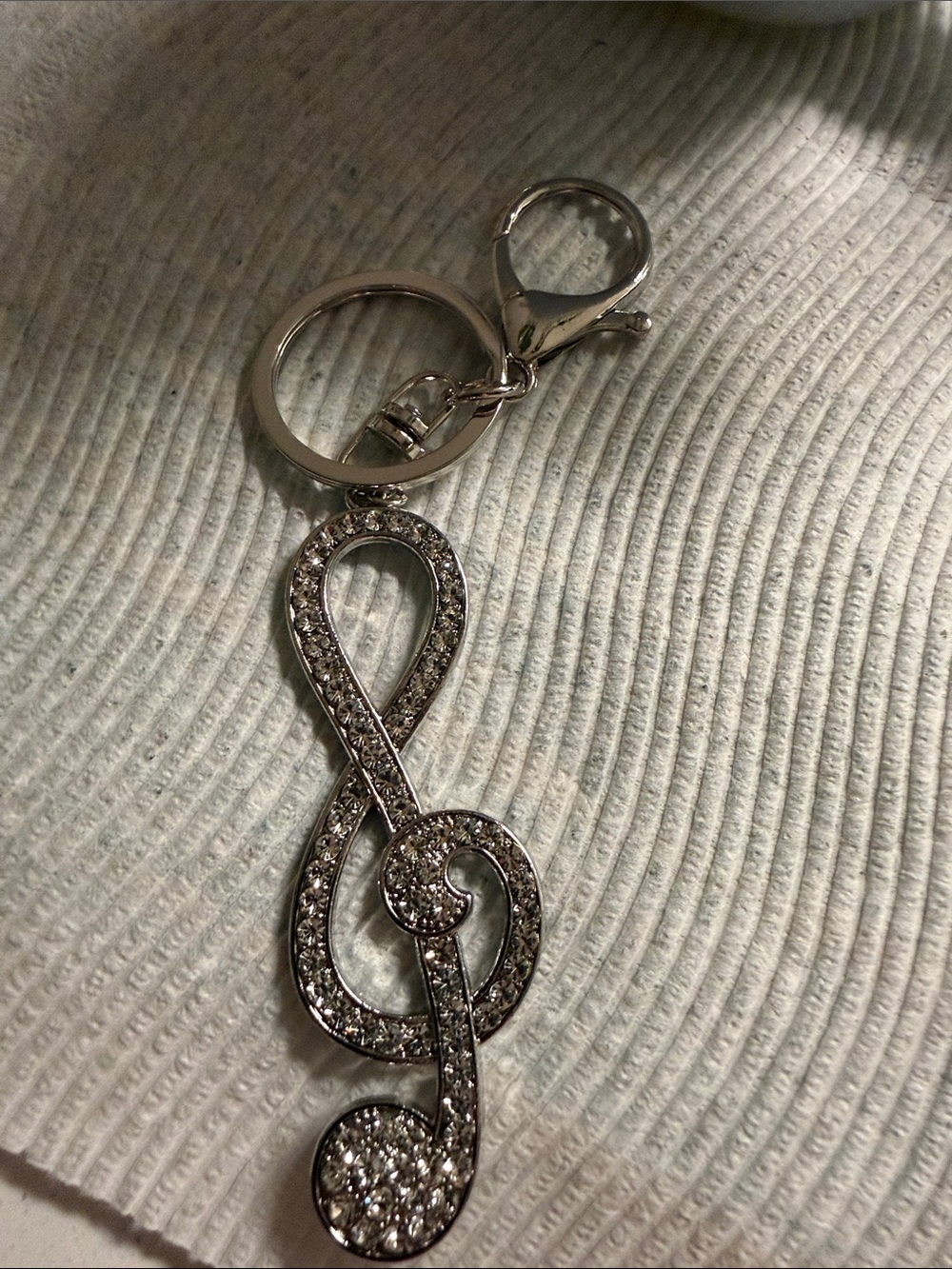 Silver Crystal Treble Clef Keychain Charm